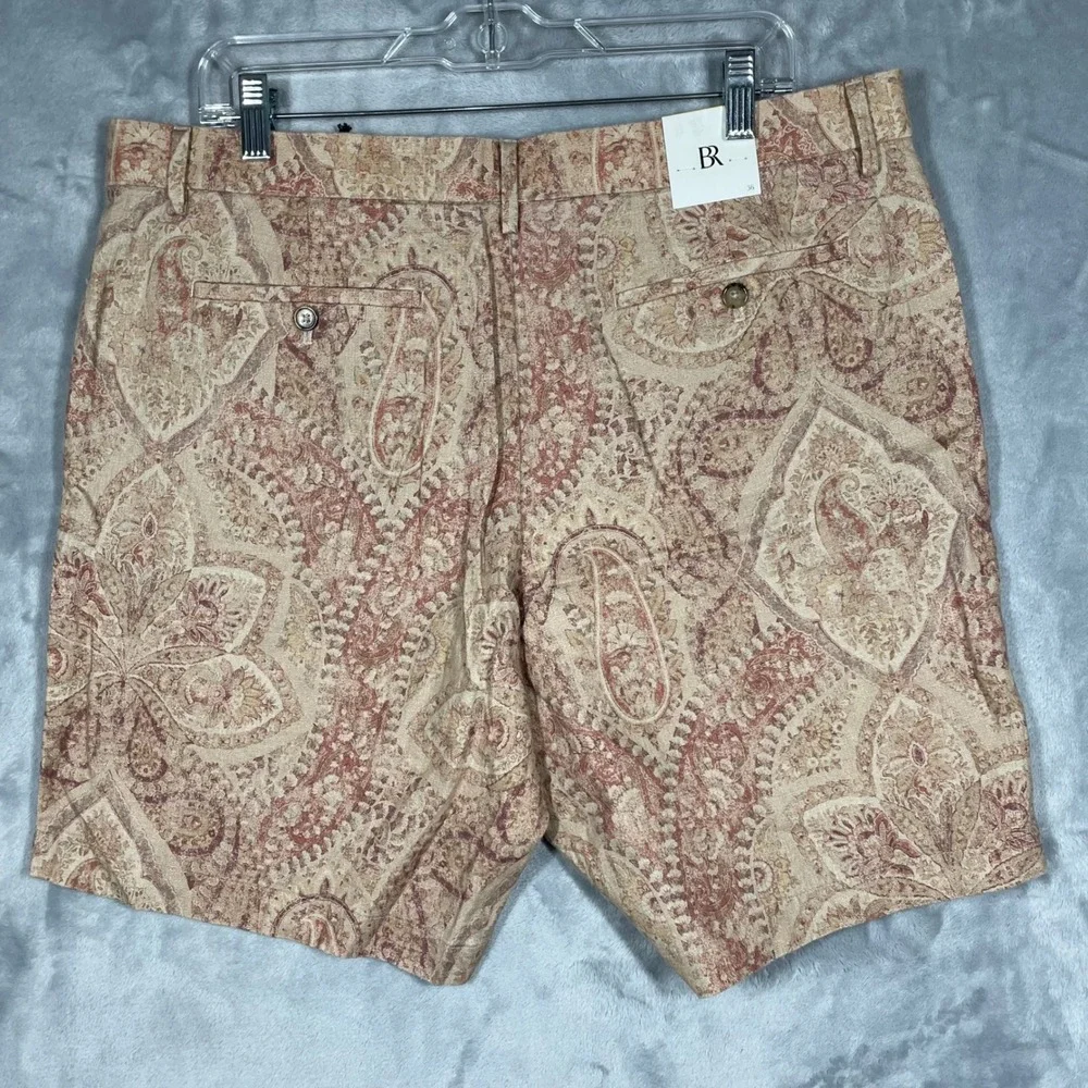 Banana Republic Mens 36 Linen Paisley Shorts Tan Burgundy 815374-00-1 NWT